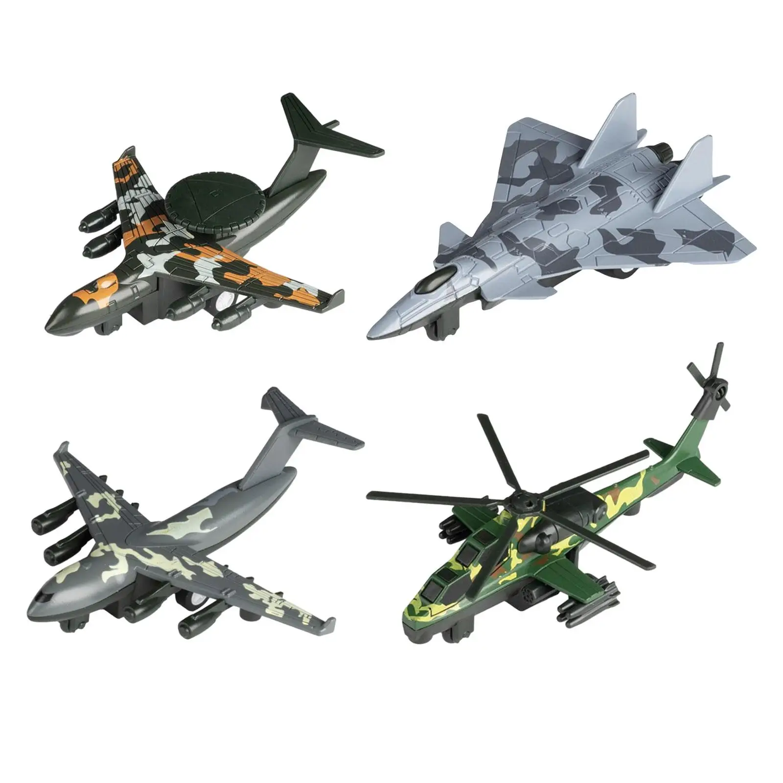 4x Diecast Metal Jet Plane Pullback Mechanism Fighter Toys for Desk Bedroom Table