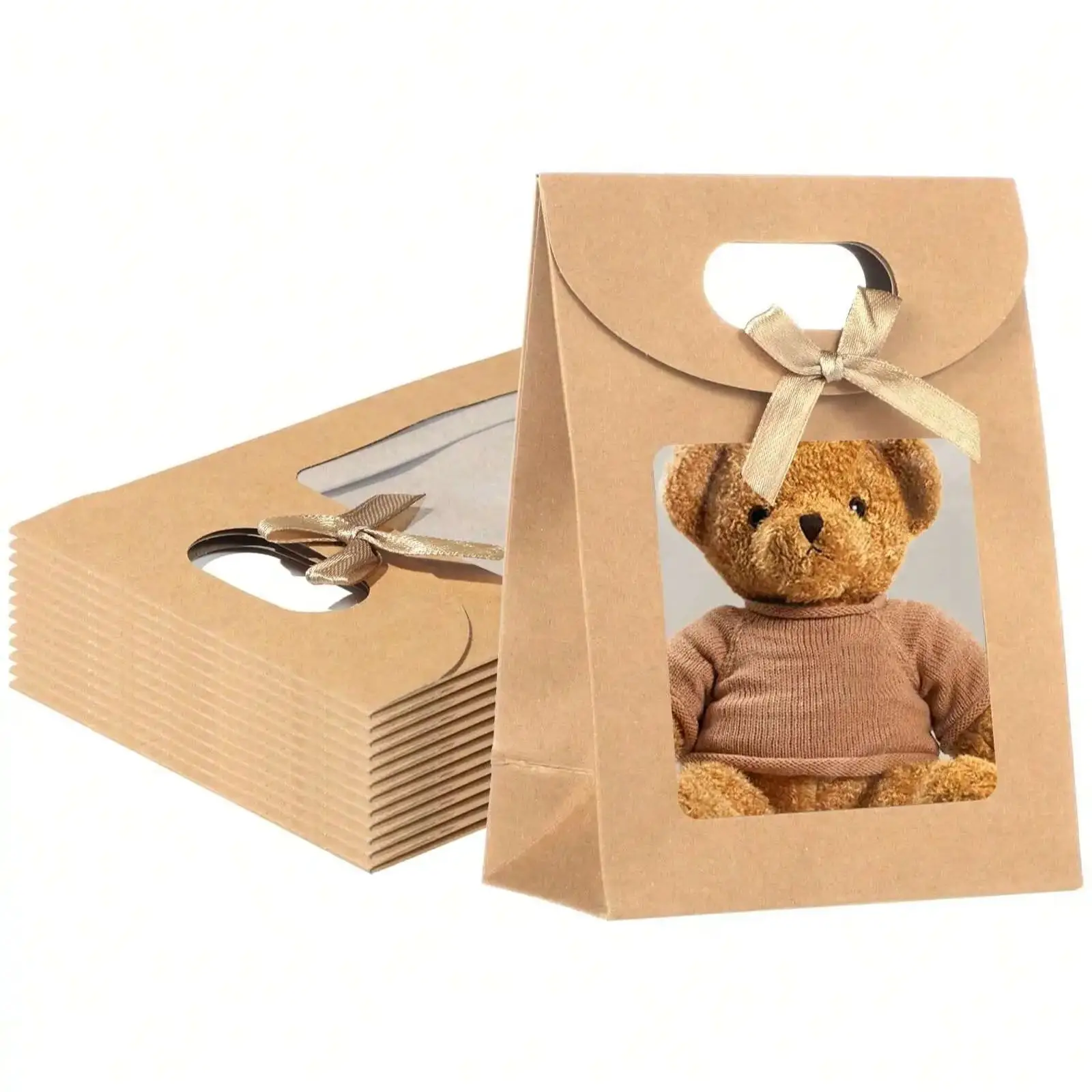 Bolsas de regalo blancas/negras con ventana transparente, bolsa de papel Kraft con asa, caja de embalaje para pasteles, galletas y dulces, bolsa de regalo Eid Mubarak, 5/10 Uds.