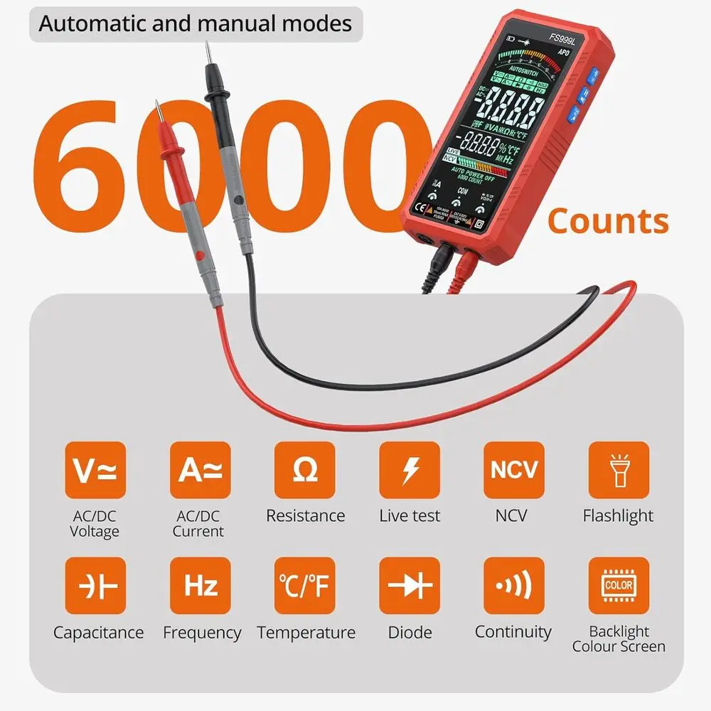 Rechargeable Smart Multimeter with 5.0 Inch Color Screen - 6000 Count Smart Multi Testers, True RMS Autoranging Multimeter, NCV,