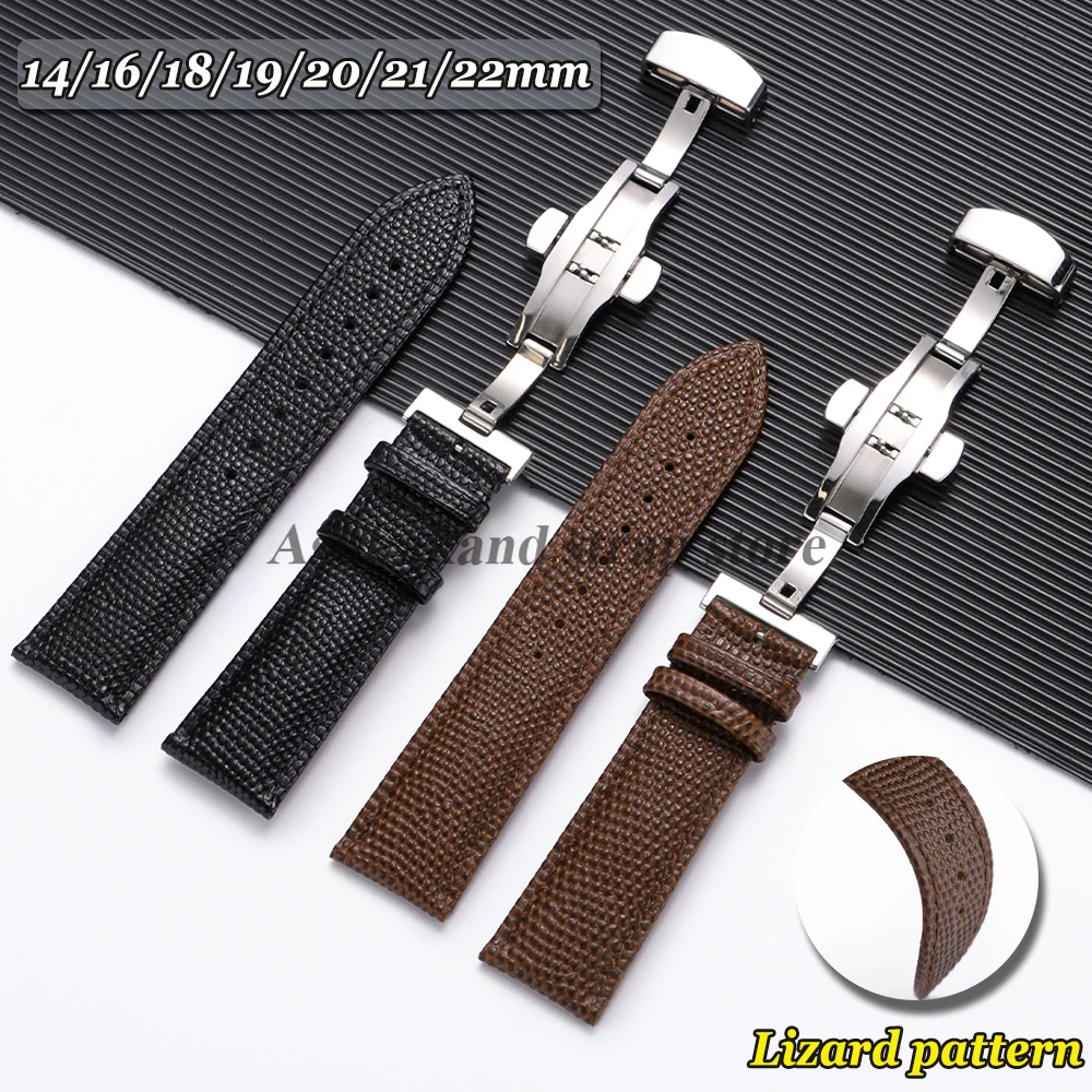 Lizard Pattern Butterfly Buckle Leather Watchband 14mm 16mm 18mm 19mm 20mm 21mm 22mm Watchstrap for for Seiko for Omega Bracelet