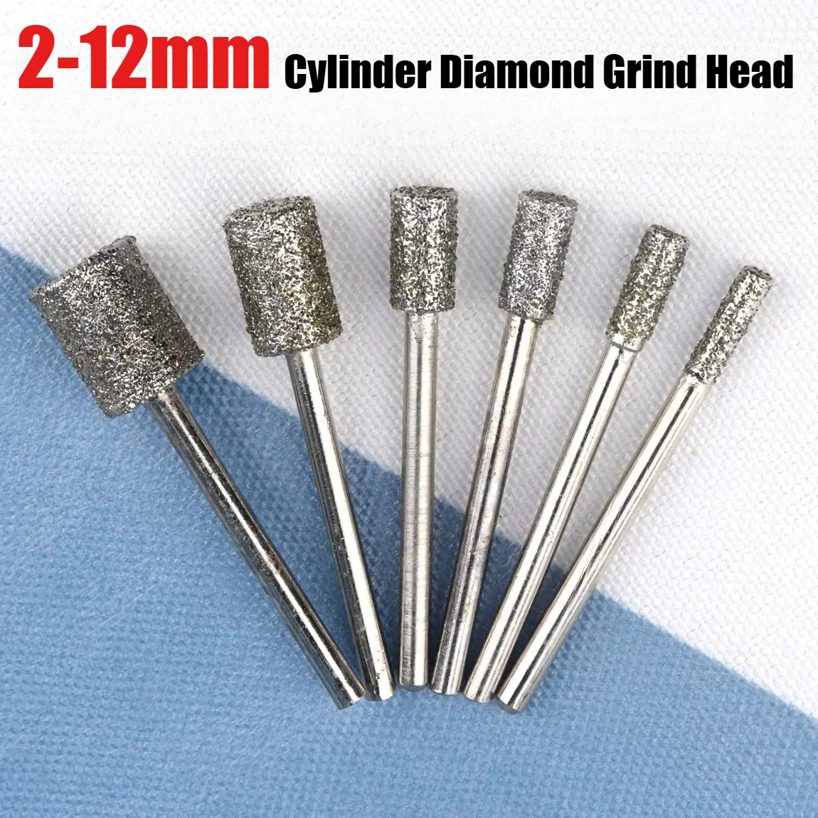 5 Stück 46-Grit Zylinder-Diamantschleifköpfe mit 3mm Schaft, zylindrische Gravurfräser für Lapidararbeiten, Jade, Dremel-Rotationswerkzeug 2mm-12mm