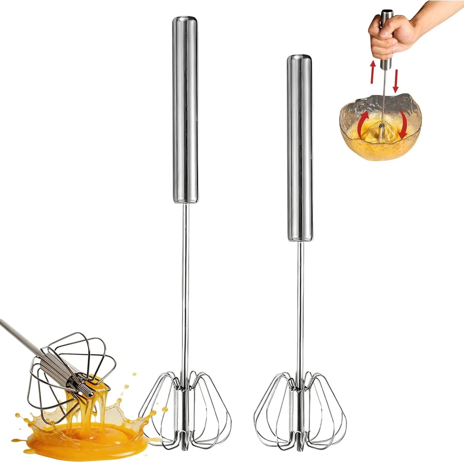 

Semi-Automatic Rotary Egg Beater 11 Inches, Stainless Steel Hand Push Whisk Mixer, Labor-Saving Manual Stirrer for Cream Whipping, Egg Beating & Food Stirring