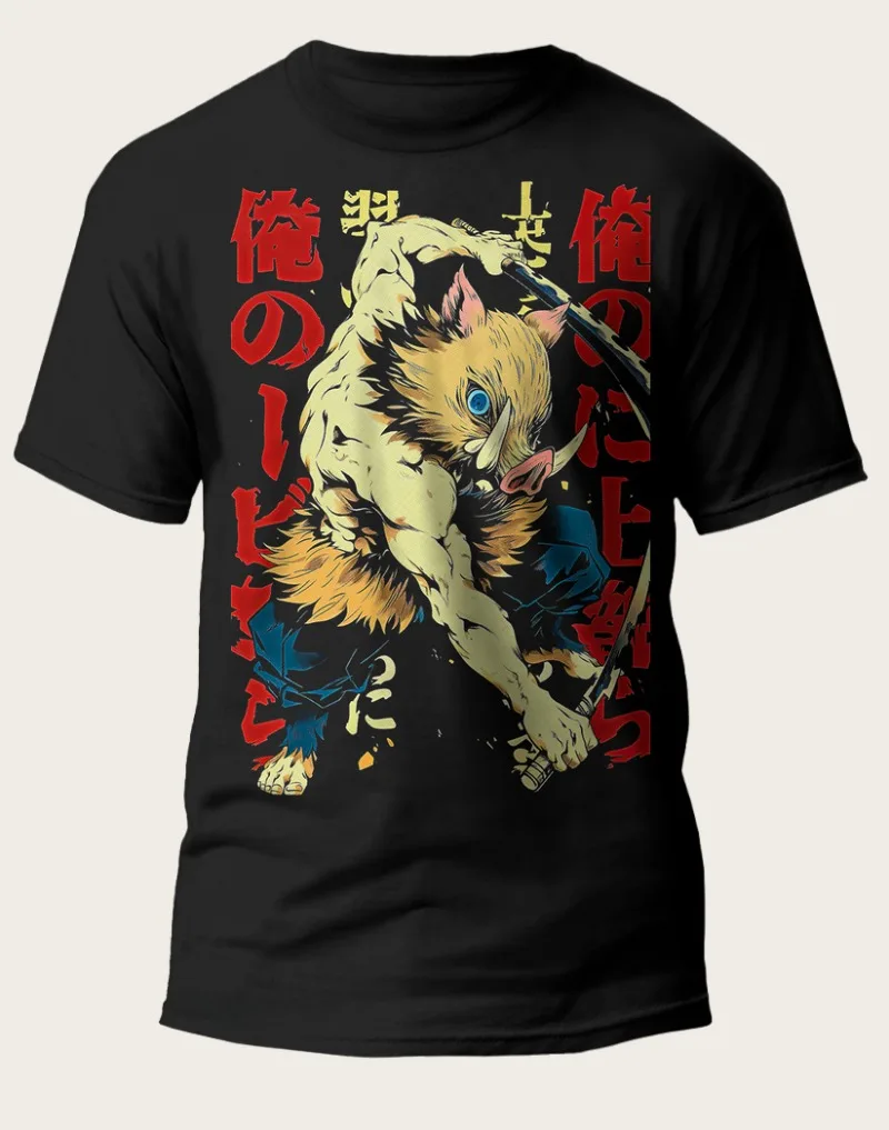 25 neue japanische Manga Demon Slayer Blade Super Large Edition Beast's Breath Mouth Flat Yizhu bedrucktes, lockeres, großes Fitness-T-Shirt