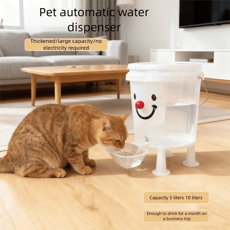 5L/10L Cartoon Pet Automatic Water Dispenser Large Capacity Pet Drinking Fountain No-Electricity Auto Water Bowl Cat Accessories