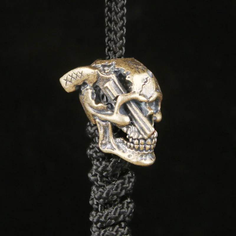 Brass Revolver Skull EDC Knife Pendant Creative Paracord Charm Slingshot Pendant DIY Accessories Keychain Ornament