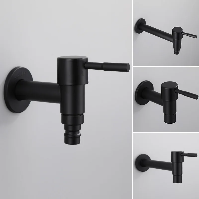 Black Wall Mounted Faucets Bathroom Corner Washing Machine Faucet Single Cold Outdoor Garden Bibcock Bath Toilet Mop Pool Taps