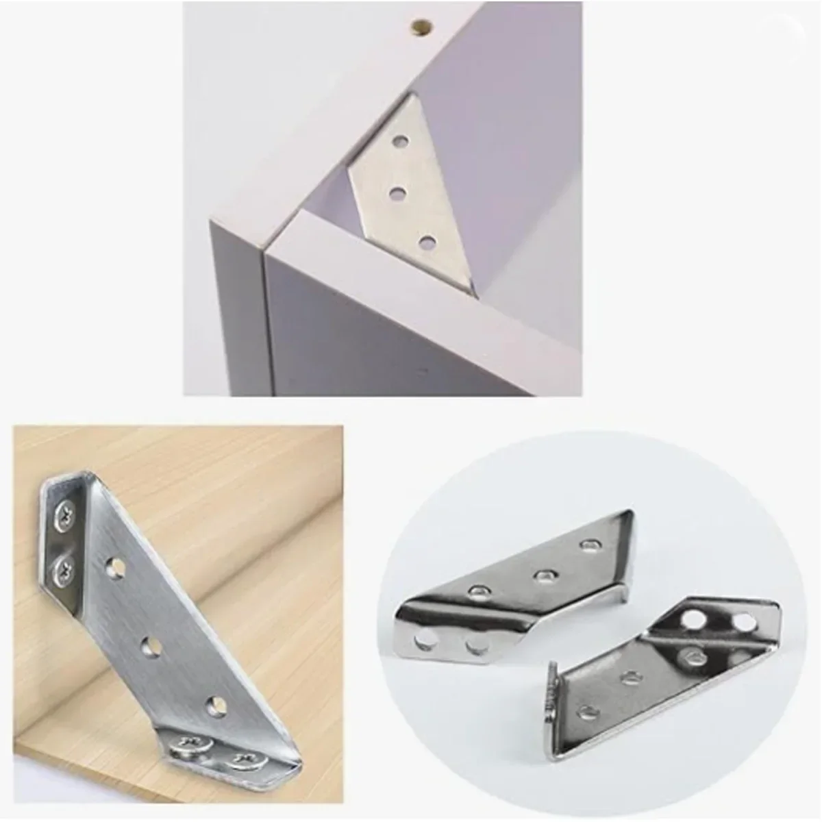 Universal Stainless Steel Furniture Corner Connector with Screws, 10-Piece Corner Bracket (for Chairs, Drawers, Cabinets, etc.)