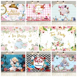 Tea Party Background Princess First Birthday Party Decorations Card Magic Rabbit Alice in Wonderland Baby Shower Photo Backdrop