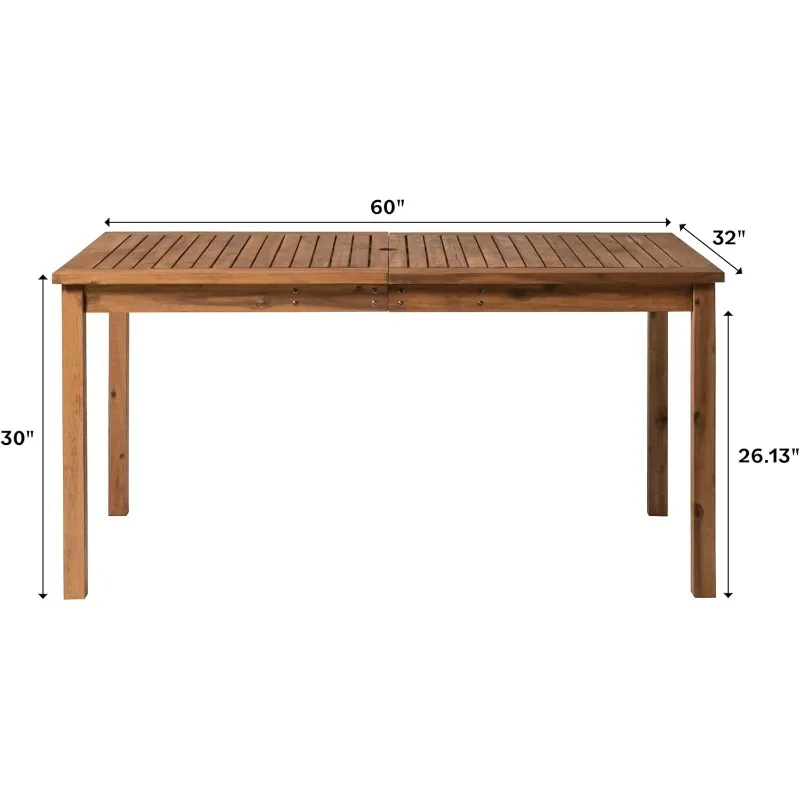 Walker Edison Dominica Contemporary Slatted Outdoor Dining Table, 34 Inch, Brown