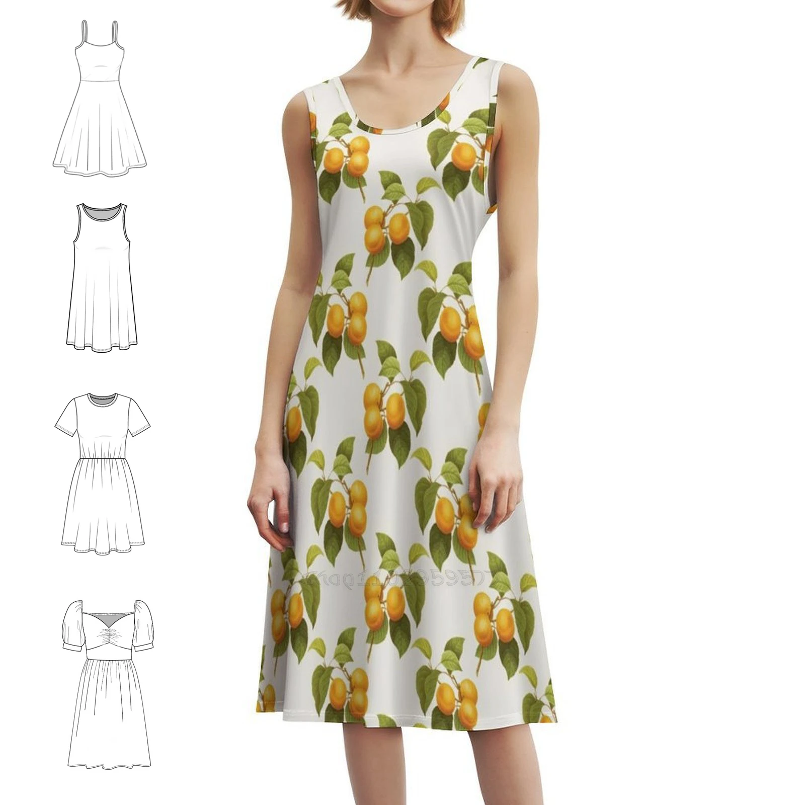 فستان كلاسيكي بنمط المشمش على الطراز الكوري للنساء فستان كاجوال أنيق للحفلات أو الارتداء اليومي أوراق المشمش والبرتقال