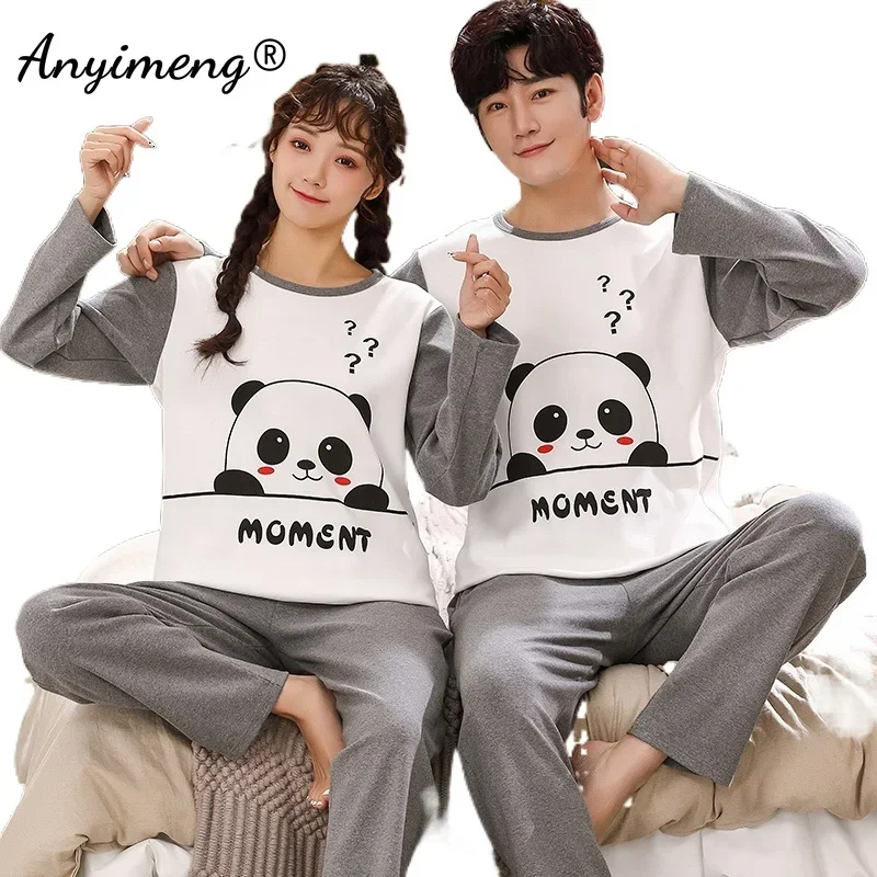 New Pajama Fashion 4XL Pyjamas Long Sleeved Long Pants Kawaii Cartoon Panda Printing Fall Winter Big Size Young Couple\'s Pijamas