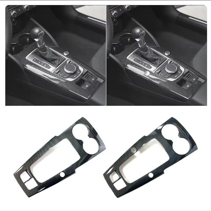 

LHD For Audi A3 8V 2013-2019 ABS Carbon Fiber Texture Car Center Console Gear Shift Panel Water Cup Frame Cover Trim Accessories
