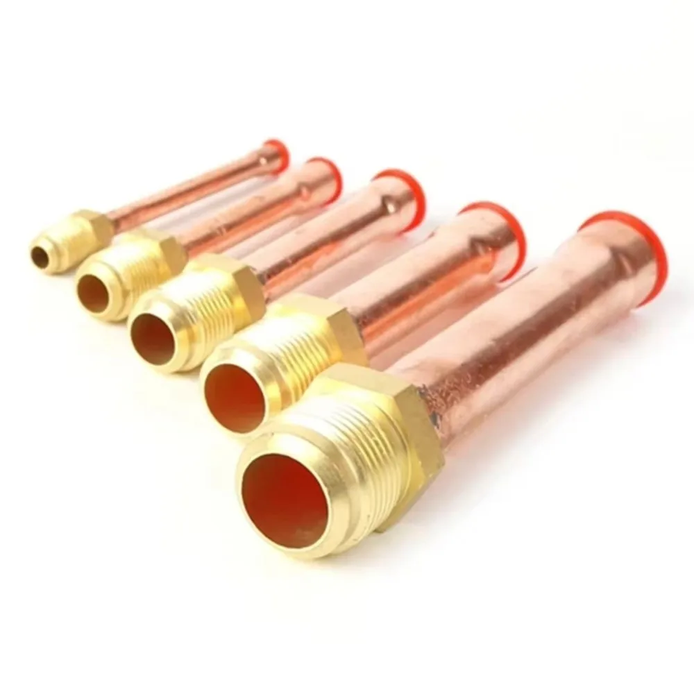 Forged Brass Air Conditioning Copper Pipe SAE 1/4 3/8 5/8 1/2 3/4 End Feed Coupler Flare Pipe Fitting Threaded Connector