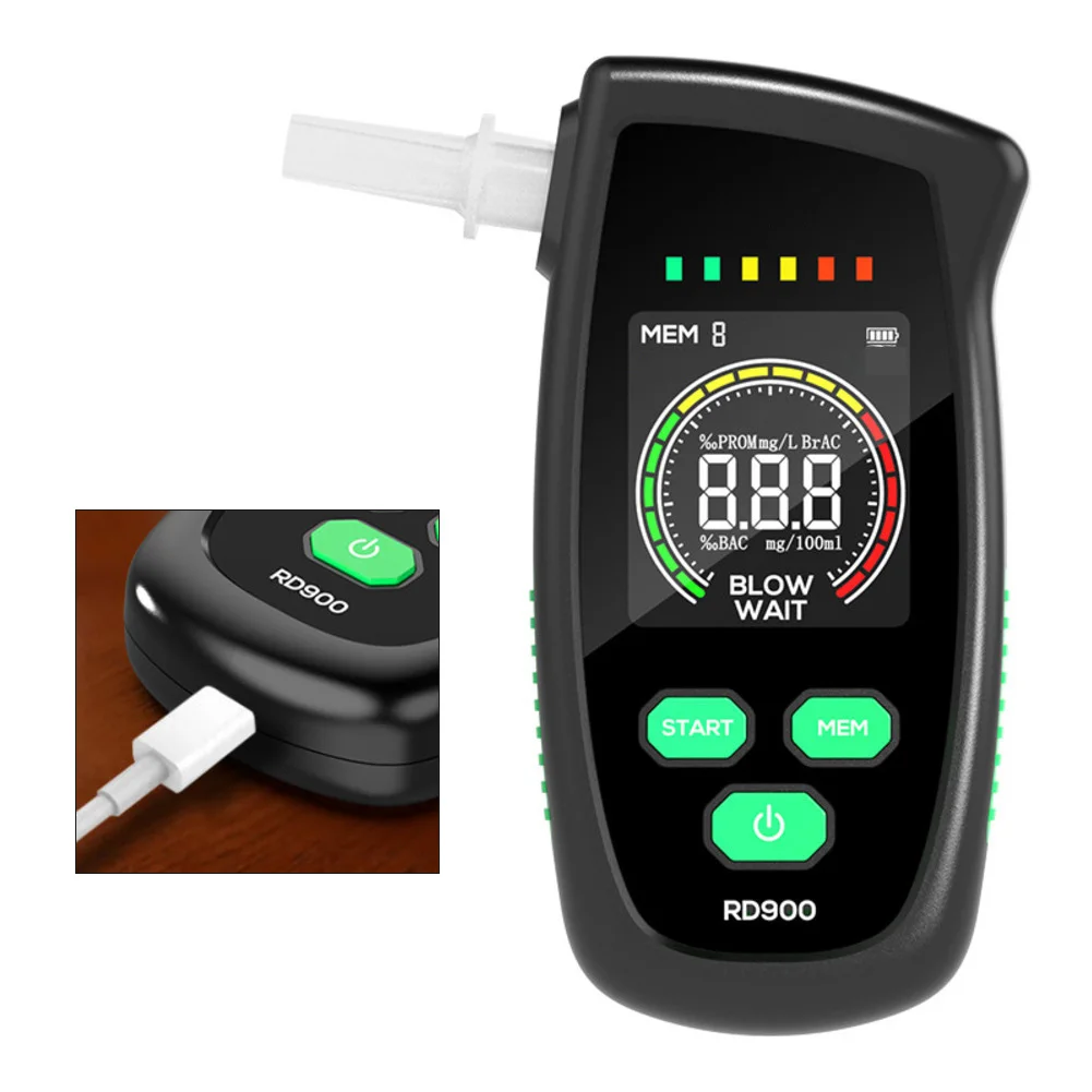 مجموعة واحدة من كاشف كحول السيارة لاختبار الكحول الدقيق وشحن USB مع 5 أبواق لإلكترونيات السيارات
