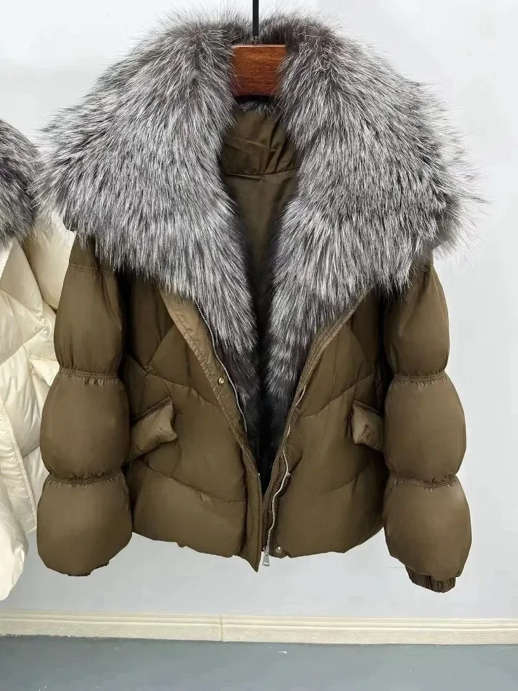 2025 신상 겨울 캐주얼 두꺼운 따뜻한 패딩 코트 파카 진짜 큰 천연 여우털 칼라 오리털 재킷 여성용