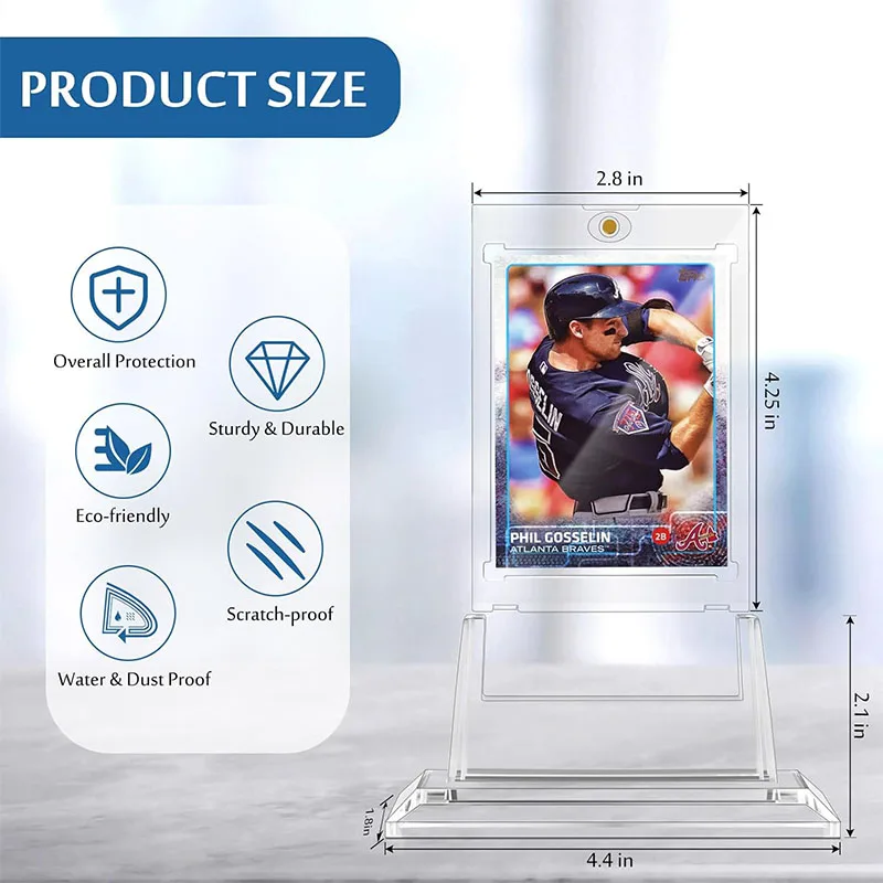 Set 35PT Card Holder Magnetic Acrylic Support Protectors Hard Plastic Sleeves Trading Display Case Baseball Football Sport Cards