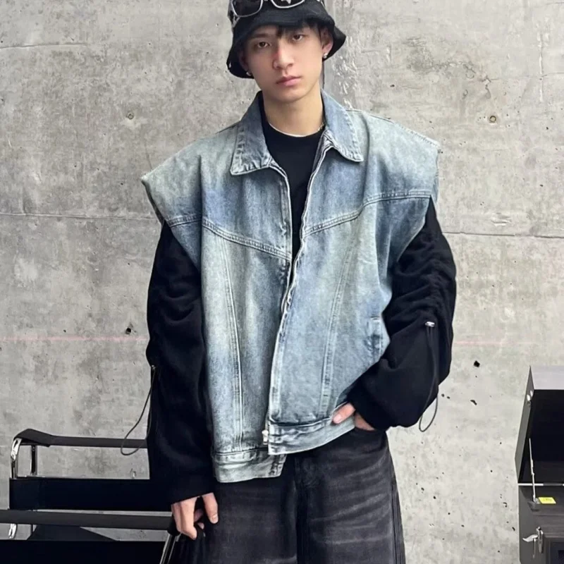 

Летний жилет с мягкими плечами в американском стиле ретро, модный свободный топ без рукавов для мужчин