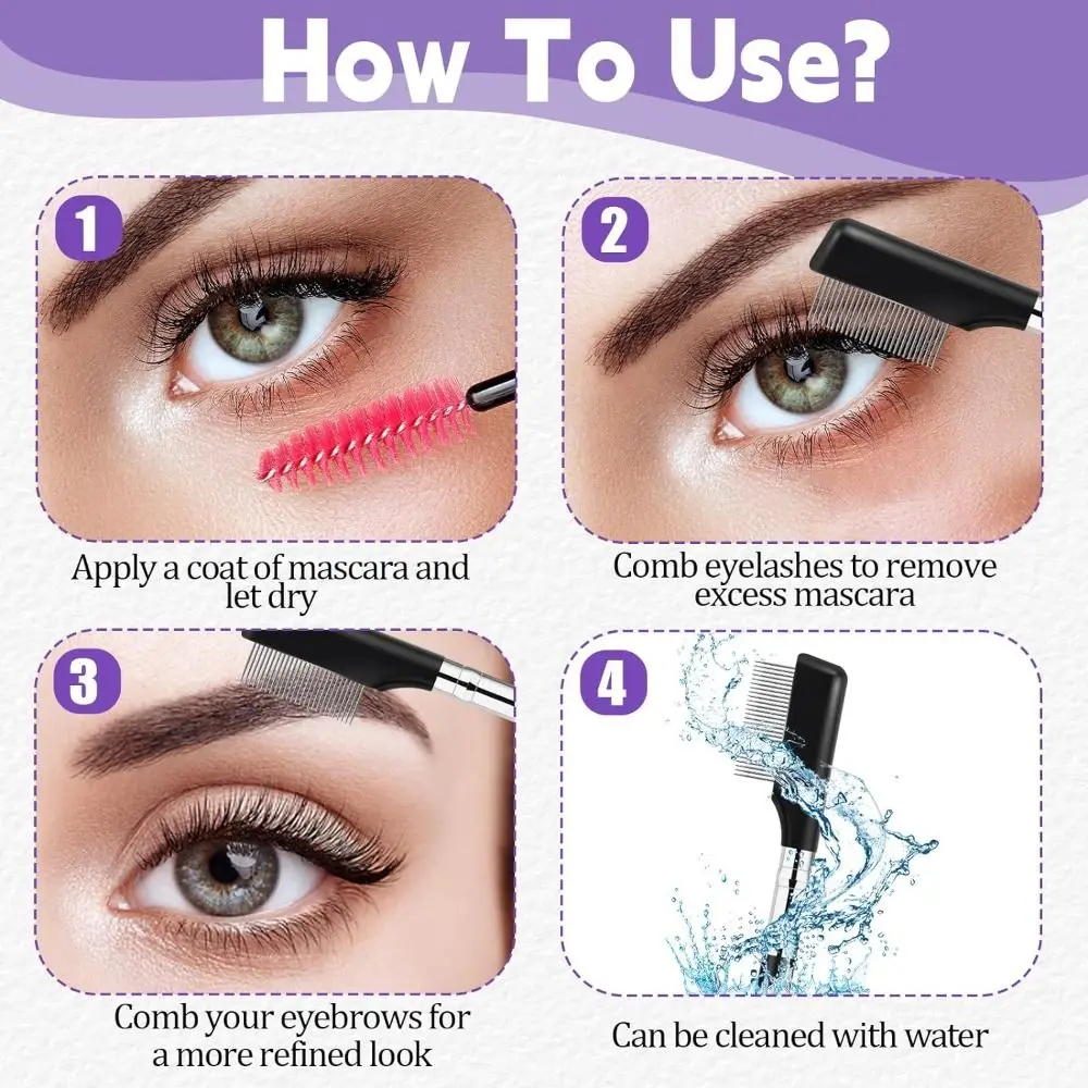 Metal Eyelash Comb Reusable to Groom and Separate Eyelashes Eyelash Brush with Silver Metal Teeth Eye Makeup Tool