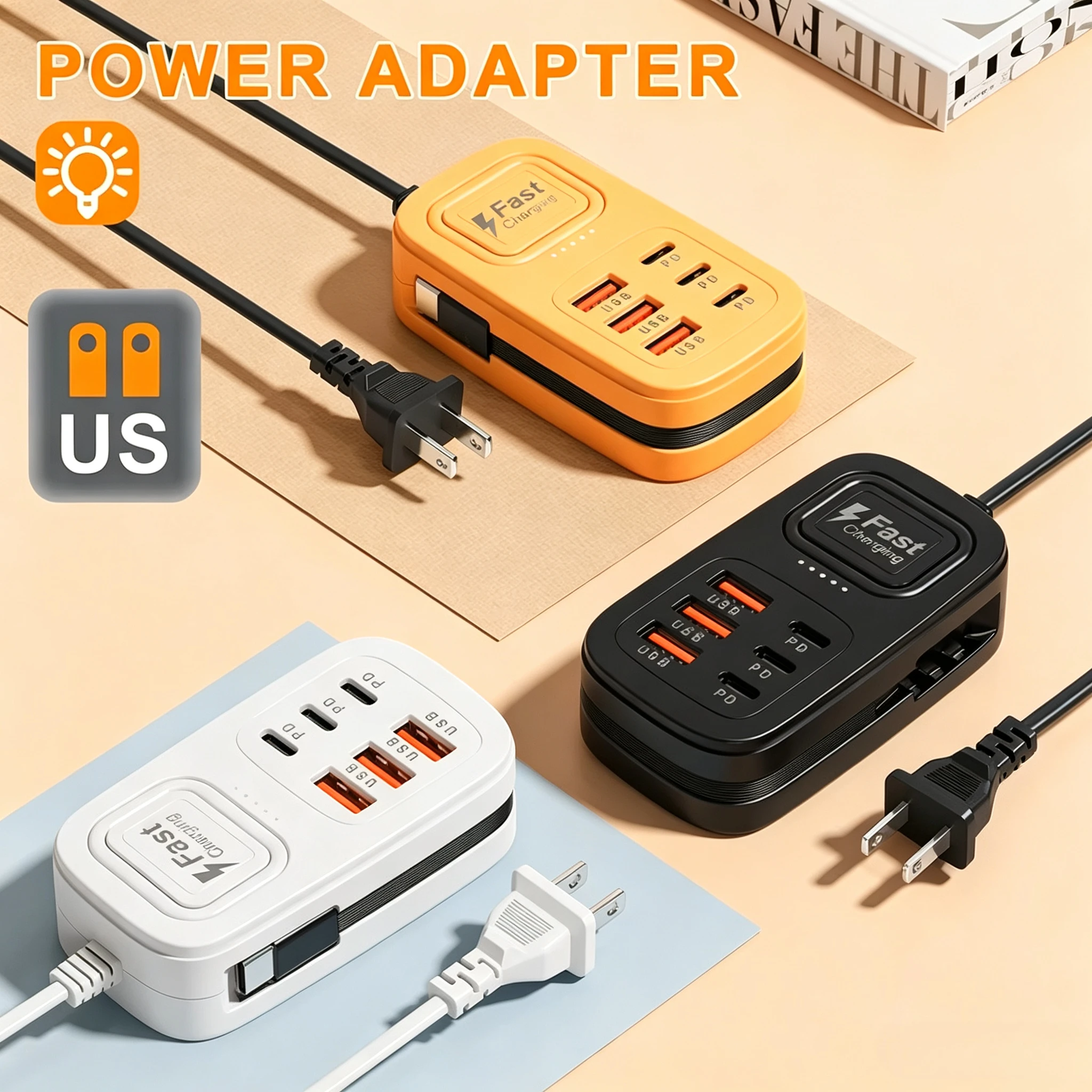6 Ports USB Fast Charge Charger Desktop Power Strip  3 PD Multi Device Charging Station EU UK US Plug Type C HUB Adapter Socket
