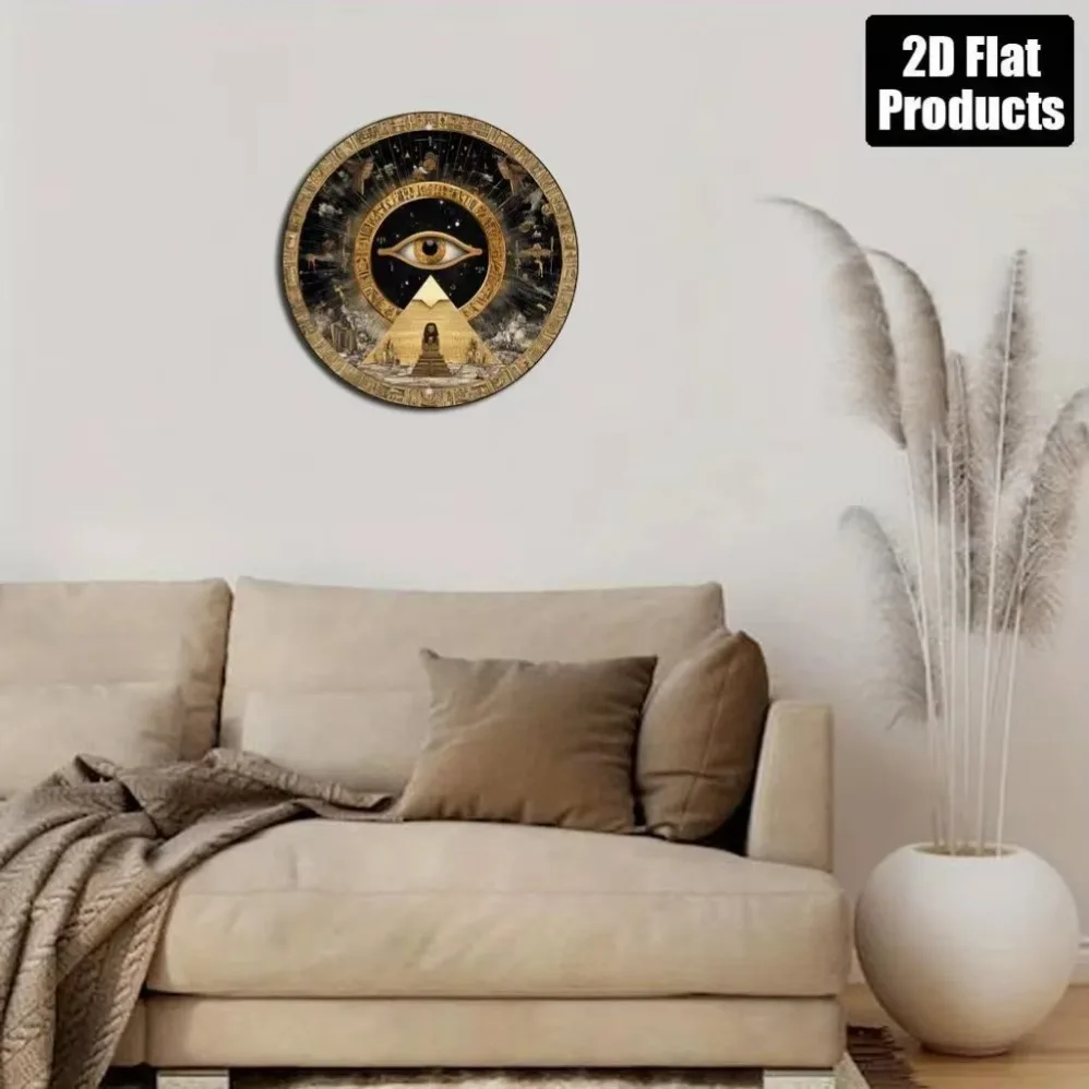 Винтажная табличка с египетскими иероглифами: 8x8 дюймов, 2D плоское металлическое искусство — дизайн пирамиды Глаз Гора, домашний декор, исторический подарок