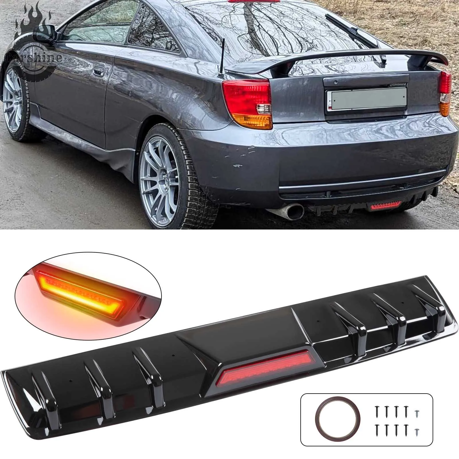 

Rear Bumper Diffuser Splliter Lip LED Brake Light Glossy Black For Toyota Celica