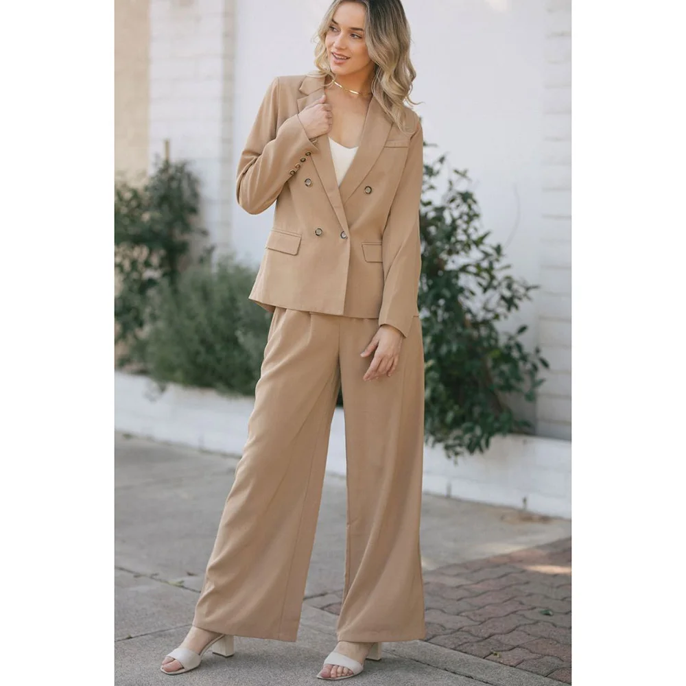 

Khaki Double Breasted Summer Women Suits 2024 Elegant 2 Piece Blazer Pants Set Formal Custom Made Business Office Lady Outfits
