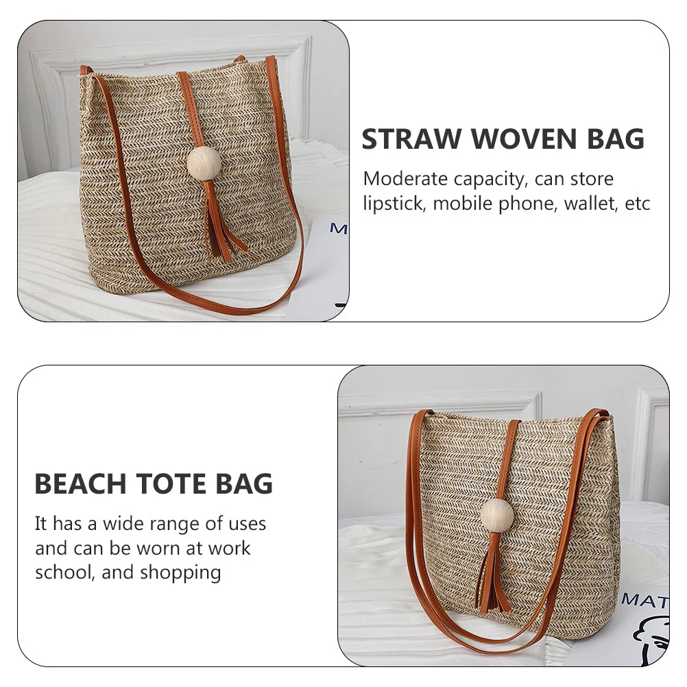 

Yardenfun Straw Woven Bucket Bag Portable Beach Tote Handbag Fashion Eco Friendly Shopping Bag Lightweight