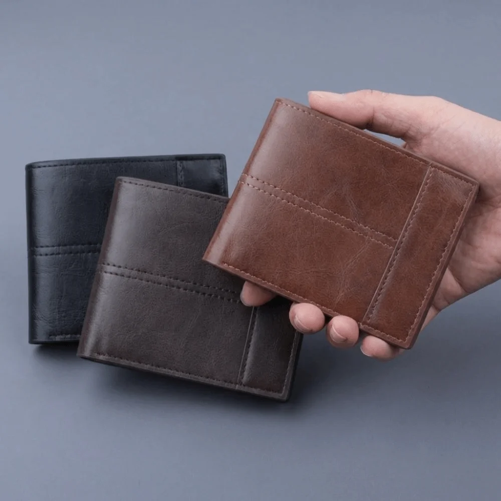 PU Leather Business Short Wallet Large Capacity RFID Protection Men Card Wallet Coin Purse Two-fold Design