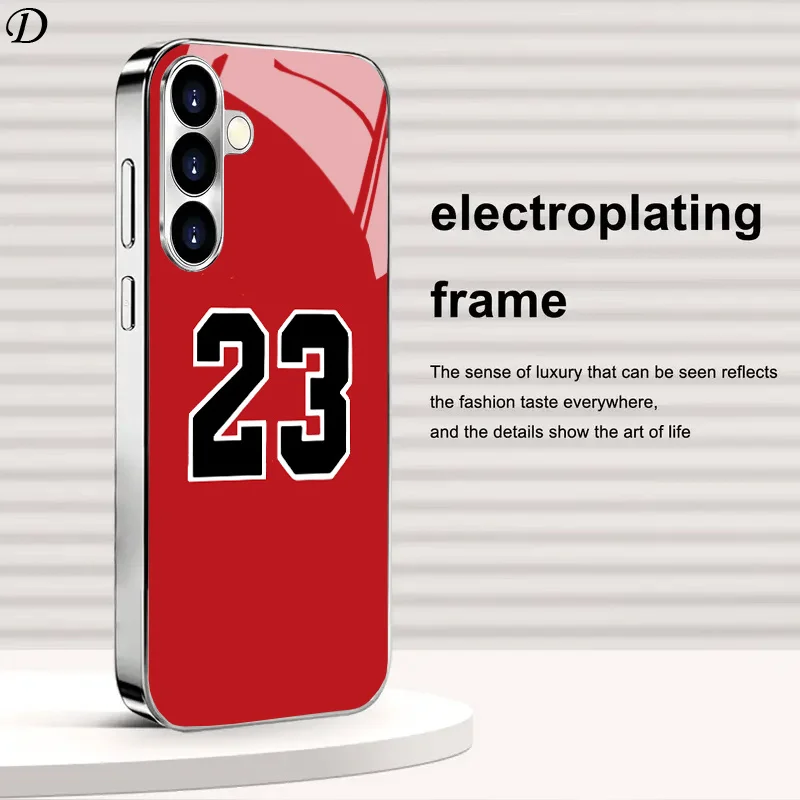 Red No. 23 jersey pattern electroplated silver phone case for Samsung GalaxyS26 S25 S24 S23 S22 S20FE/Ultra/Plus anti drop Cover