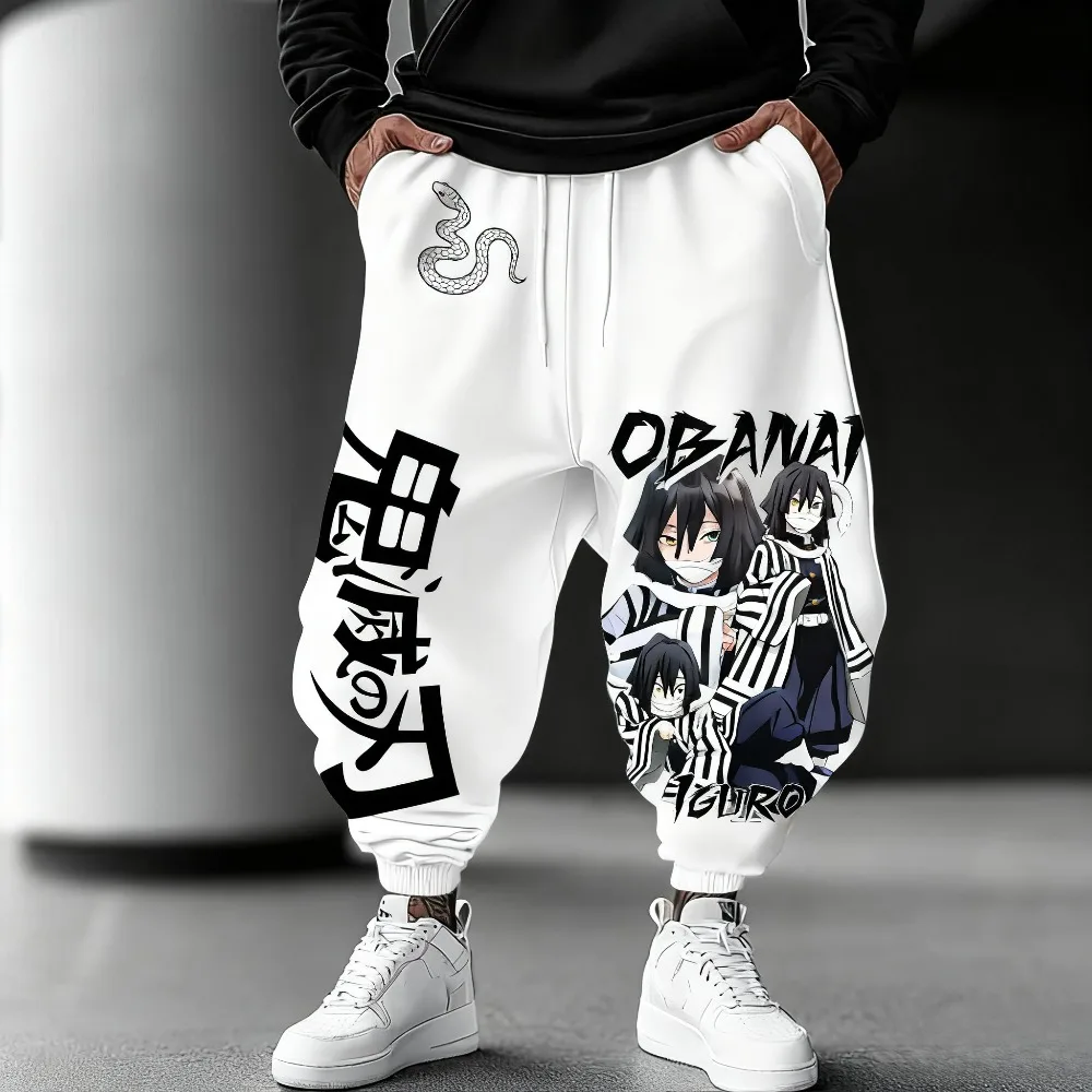 

Унисекс брюки из чистого хлопка Demon Slayer Iguro Obanai Anime Harajuku 2026: Новые свободные спортивные брюки оверсайз для весны и лета