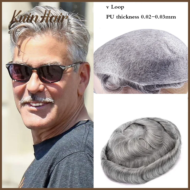 Think SKIN 0.02-0.03mm Male Hair Toupee Soft PU Men's Capillary Prothesis Natural Hairline Breathable Hair Replacement System 6