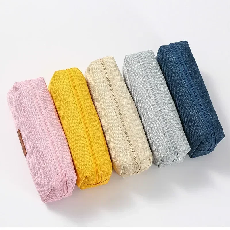 1 Piece Simplicity Pencil Case for Kids Fashion Solid Color Pencil Bag Cotton Linen High Capacity Stationery Storage Bag Student