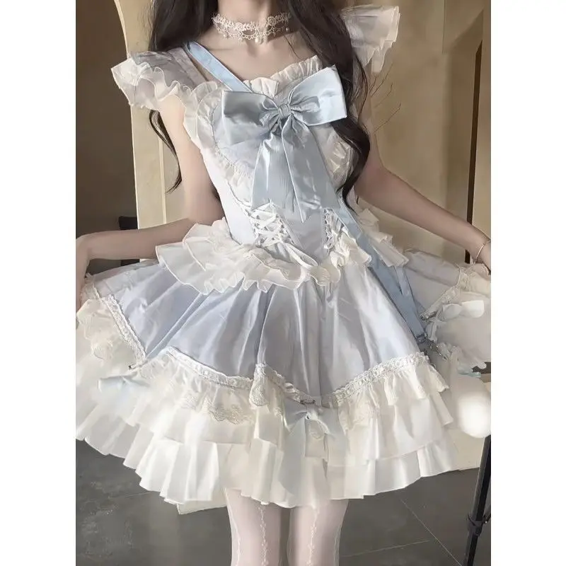 Heavy Industry Japanese Lolita Cute Girl Flounce Patchwork Slim Waist Dress Contrast Color Lace Y2k Dress Vestidos De Mujer 2026