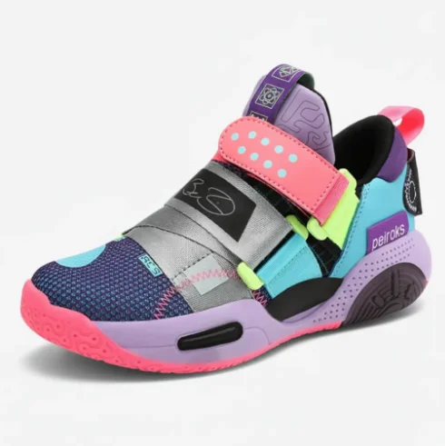 Boys' high-top sports shoes with synthetic leather upper and rubber sole