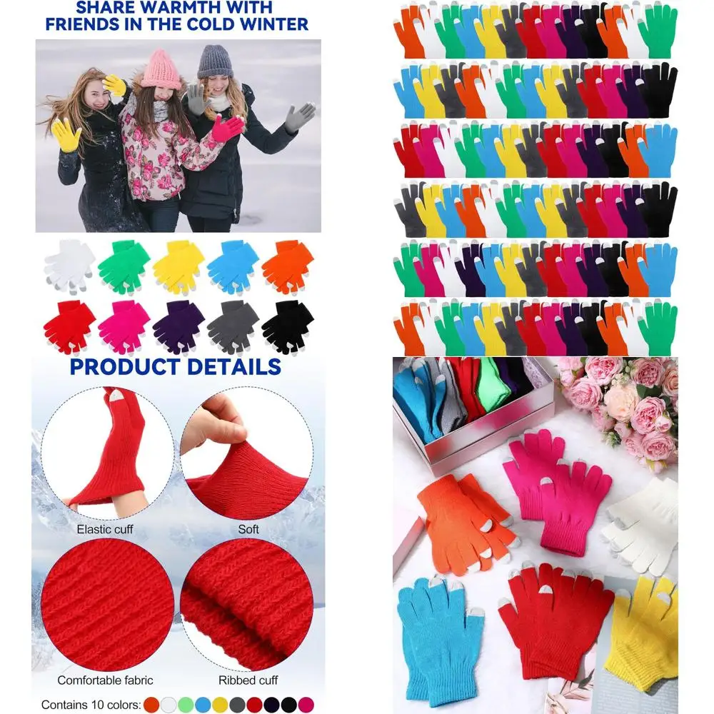 

Winter Bulk Stretch Knit Touchscreen Gloves, Unisex Texting Gloves Pack for Men & Women Adults