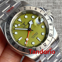 40mm Tandorio NH34 GMT Fuction Watch Watch For Men Automatic Sapphire Glass Date 24-Hours Fixed Bezel Green Dial Snowflake Hands