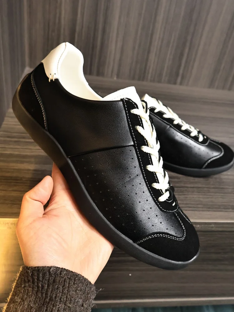 

Top Layer Cowhide Men's Sport Shoes Anti-Slip DeXun Spring Autumn Fashionable Plain Color Patchwork Running Shoes Casual Snea...