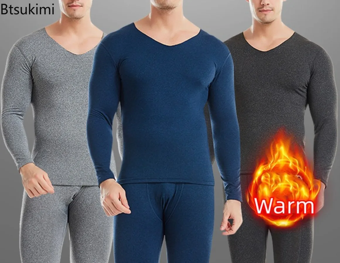 

Autumn Winter Men's V-neck Thermal Underwear Long Johns Sets Comfortable Warm Tops and Pants 2 Piece Sets Man Bottoming Clothing