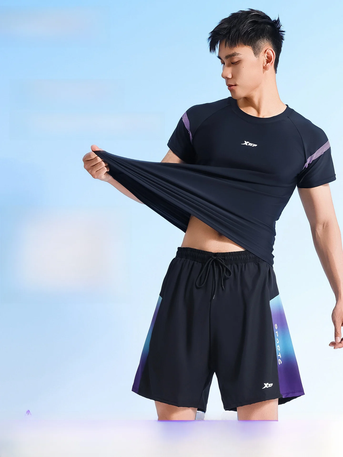 xtep-men's-swimming-suit-loose-fit-quick-dry-training-beach-vacation-wear-high-elasticity-drawstring-pure-color-swimwear