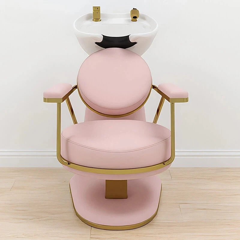 Light Luxury Pink Seated Shampoo Bed Hair Salon Ceramic Basin Flush Bed Hair Salon Shampoo Chair