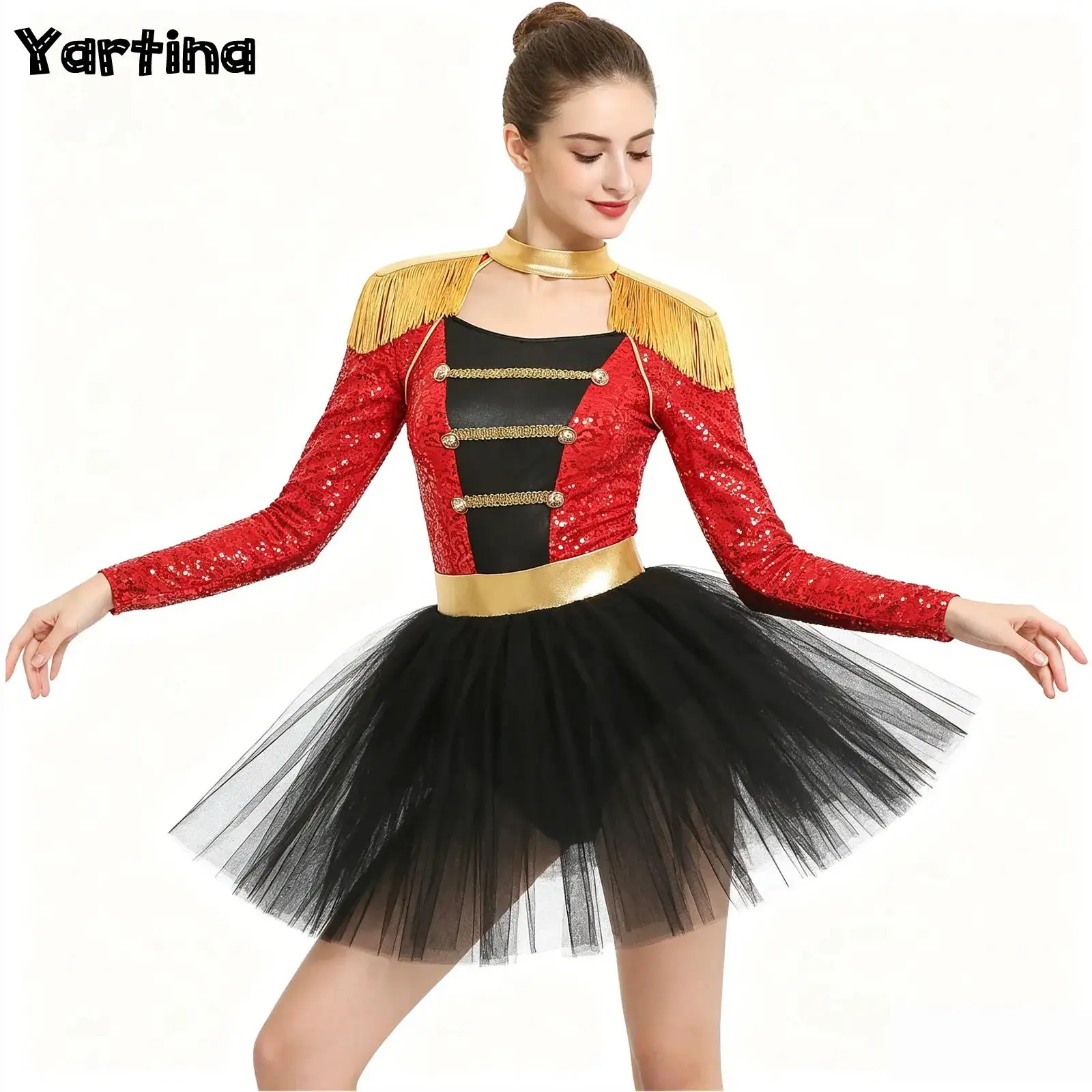 Disfraz de maestro de ceremonias de circo para mujer, disfraz de Halloween con purpurina, domador de León, uniforme de Director, Majorette de circo, ropa de payaso de Carnaval