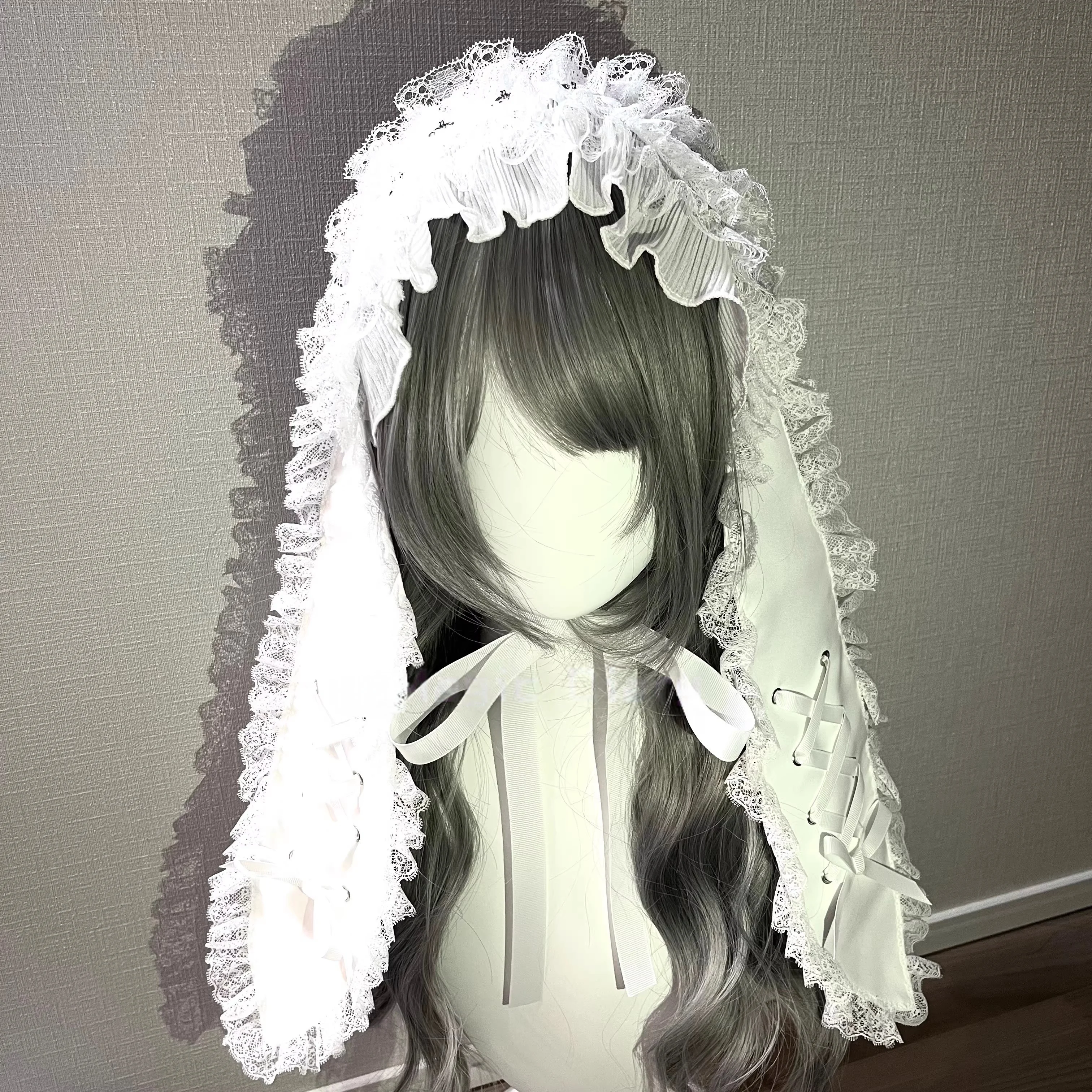 Handmade Long Eared Rabbit Doll Headband Gothic Dark Glamorous Y2K Headdress Lolita Harajuku Lace Crossed Strap Hair Accessory