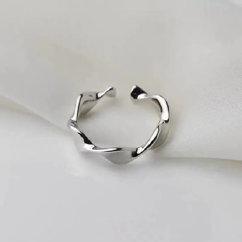 New in 925 Sterling Silver Wave Adjustable Rings For Women Wedding Engagement Aesthetic Luxury Jewelry Accessories Argent 925