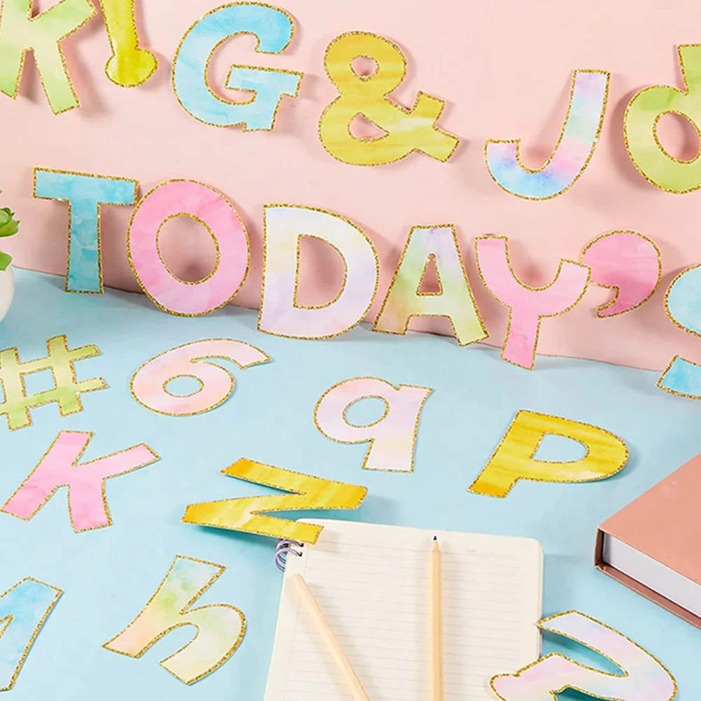 مجموعة واحدة من قطع الورق الأبجدية المائية للوحة الإعلانات وديكور الفصل الدراسي وحروف المعلم والالتصاق على الحروف لغرفة اللعب على الحائط #1