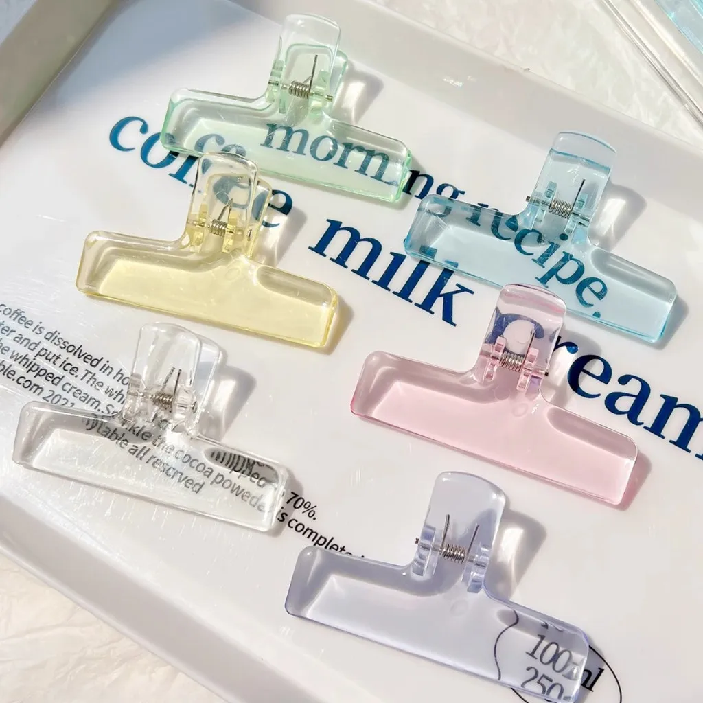 1Pcs Transparent Jelly Folder Student Paper Clip Acrylic Clear Long Tail Clip Ice Storage Clip Hand Account Clamp Bill Holder