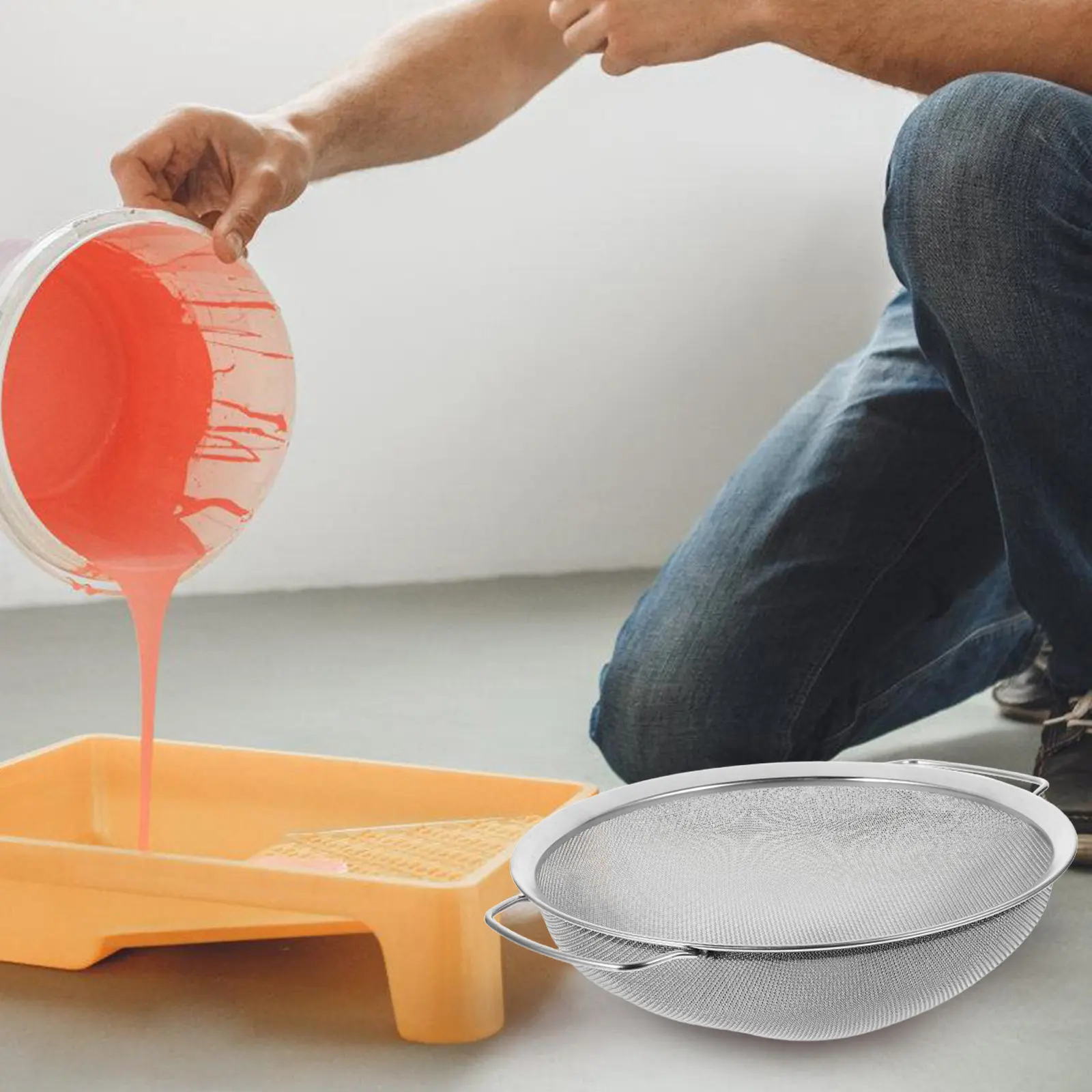 

Stainless Steel Paint Filter Strainer Fine Mesh Sieve for Latex Oil Water-Based Paints Reusable Spray Filter Screen Home