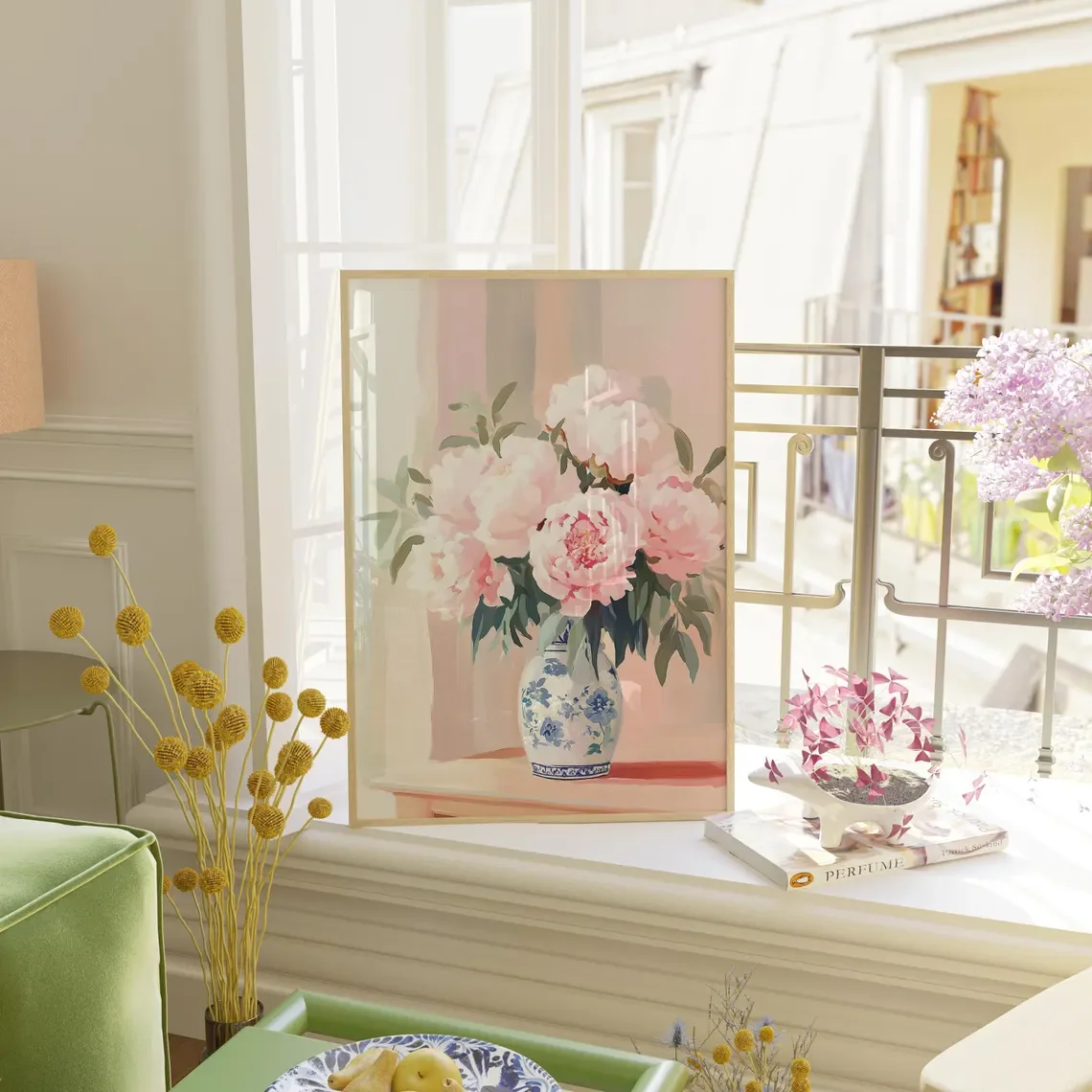 Pink Peonies in Chinoiserie Vase Wall Decor Print  Cottage Enthusiasts, or Anyone Who Loves Romantic, Understated Decor