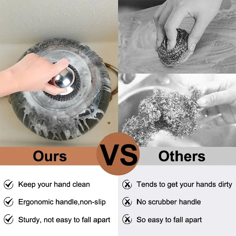 Stainless Steel Kitchen Pot Brush with Ergonomic Handle Wire Ball Cleaning Tools Home Kitchen Dish Washing Accessories view 4