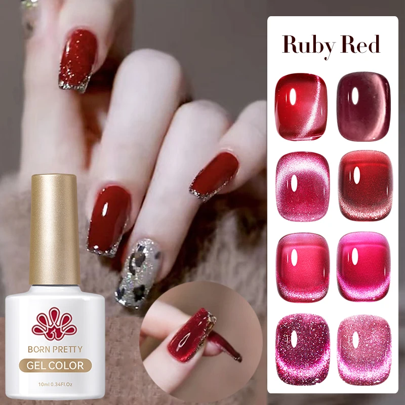 BORN PRETTY 10ml Super Shiny Wine Red Cat Magnetic Gel Nail Polish Winter Red Series Soak Off Semi-Permanent UV LED Nail Varnish