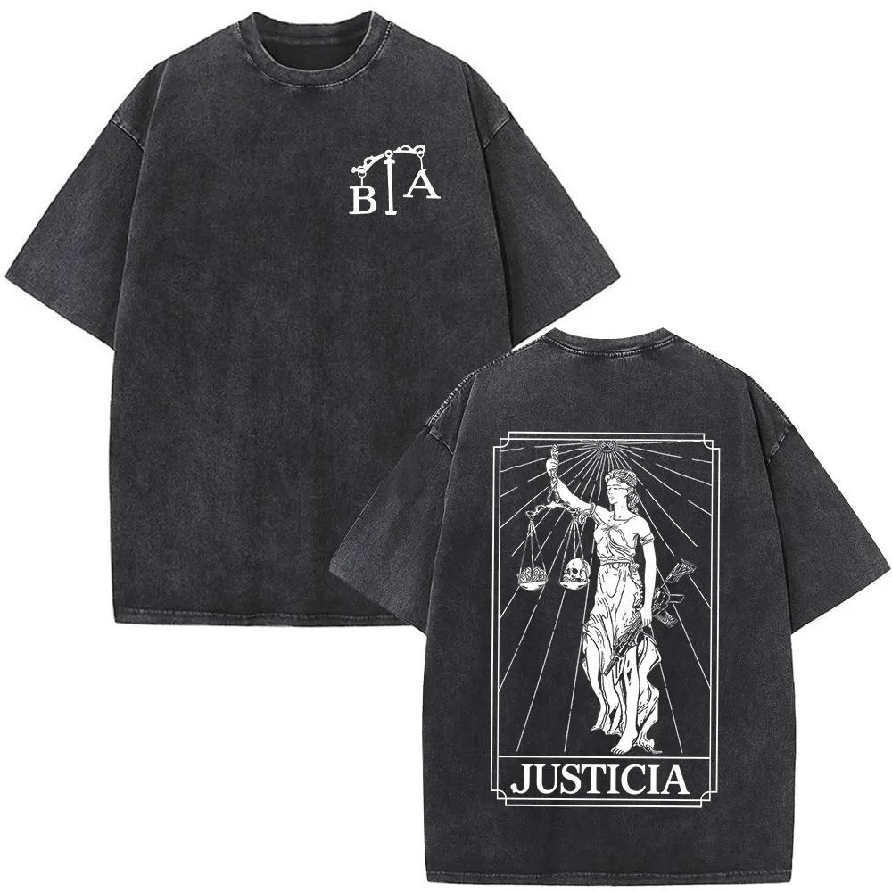 T-shirt vintage délavé Justicia Brothers in Arms à impression double face, vêtements pour hommes, t-